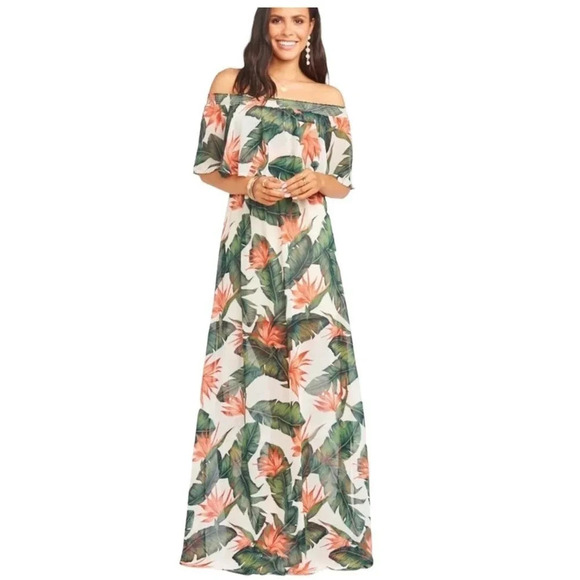 Show Me Your Mumu Hacienda Maxi Dress Off Shoulder Paradise Tropical Floral XS - Picture 4 of 13